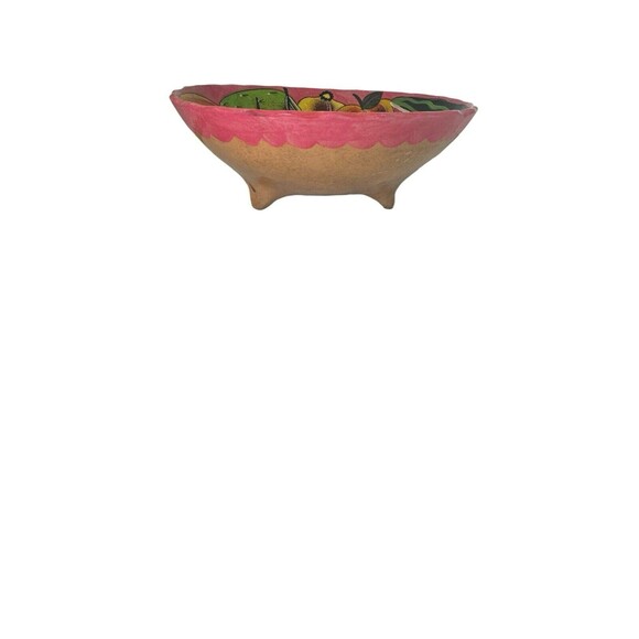 Vtg Mexican Hand Painted Footed Pottery Bowl Fruit Colorful Folk Art Boho 9.5” - Picture 4 of 16